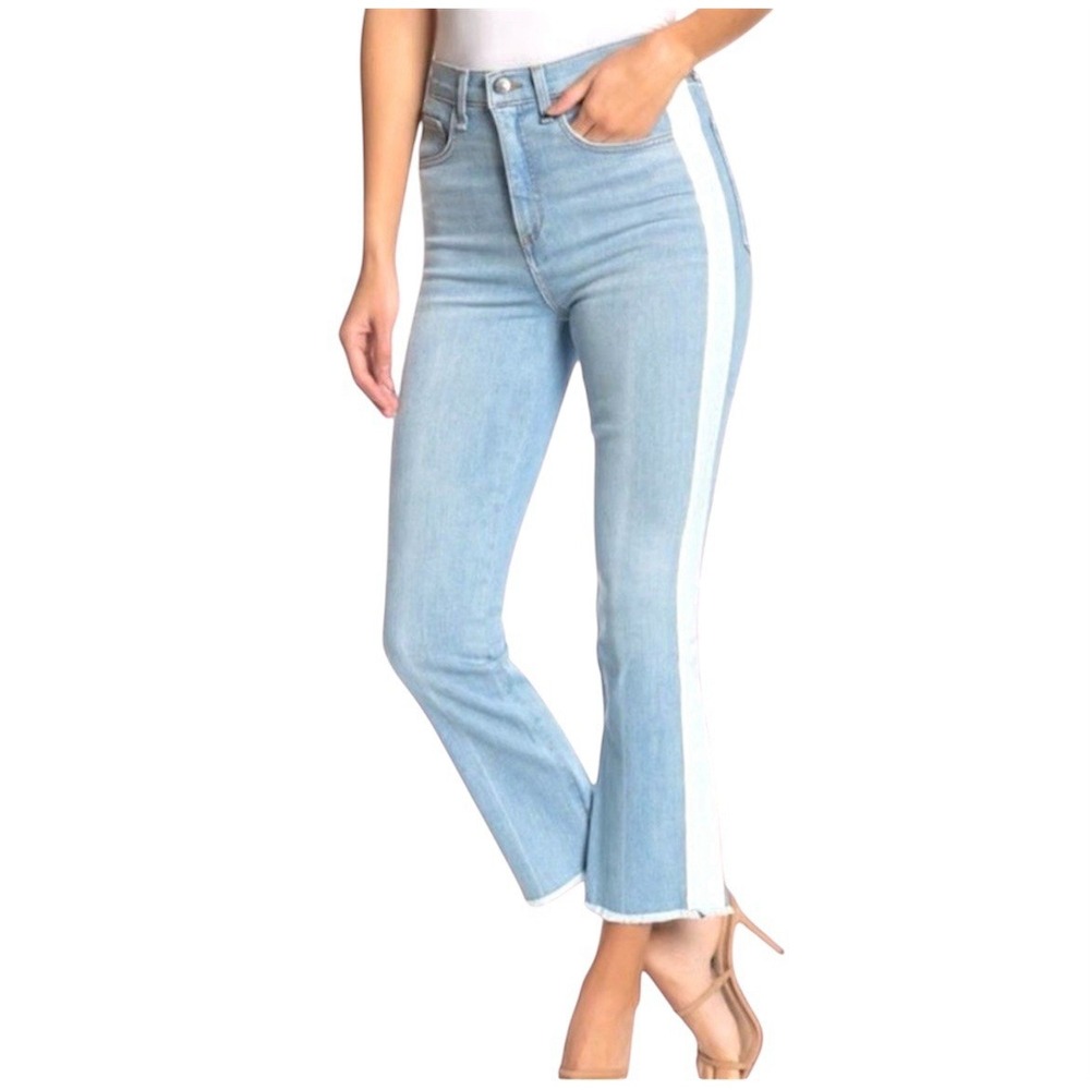 Veronica Beard Size 25 Carly 11" Kick Flare Jeans Tuxedo Stripe Air Wash Raw Hem